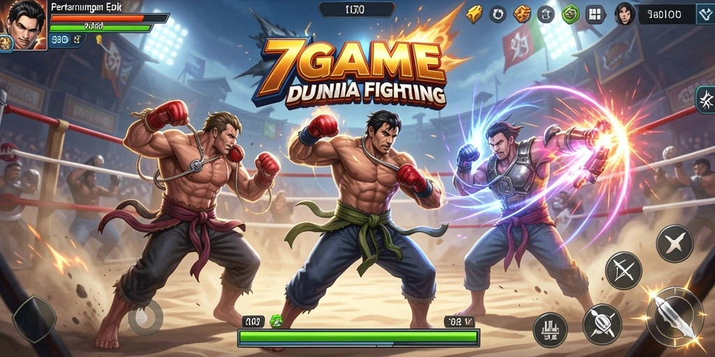 Tampilan pertarungan intens dalam 7GAME dengan karakter unik.