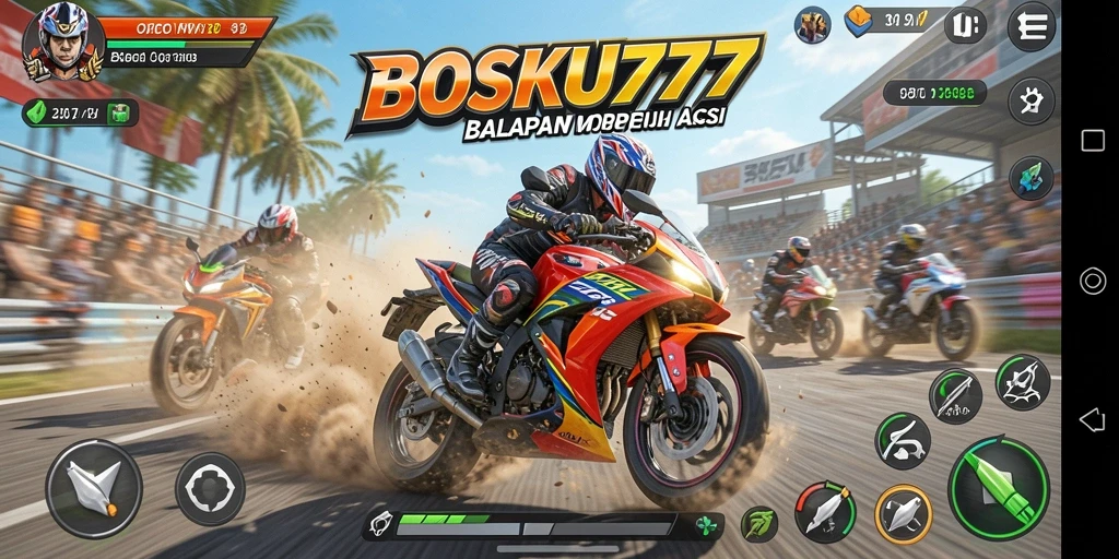 Tampilan menarik dari gameplay balapan motor di BOSKU777.