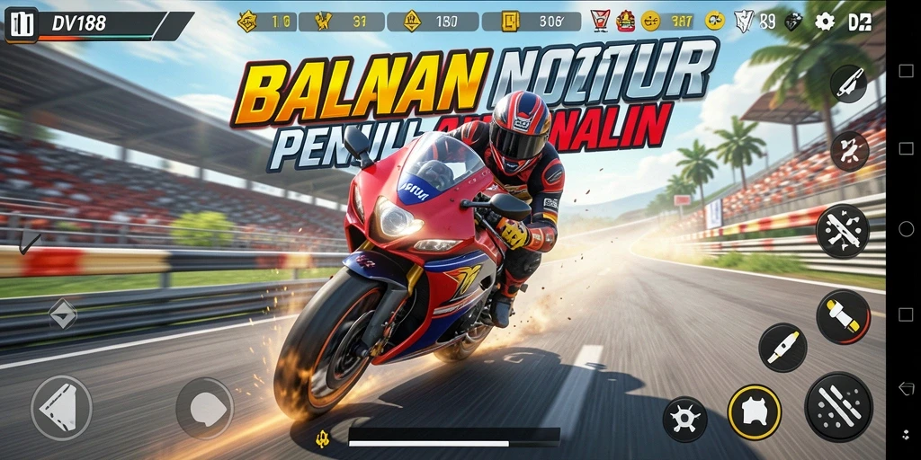 Tampilan gameplay seru dalam balapan motor.