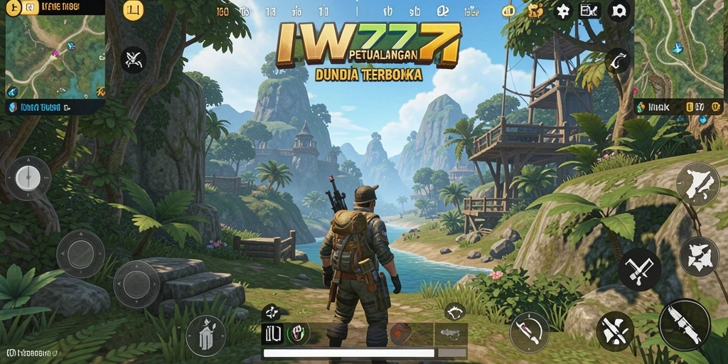 Screenshot utama IW777 menampilkan aksi petualangan di dunia terbuka.