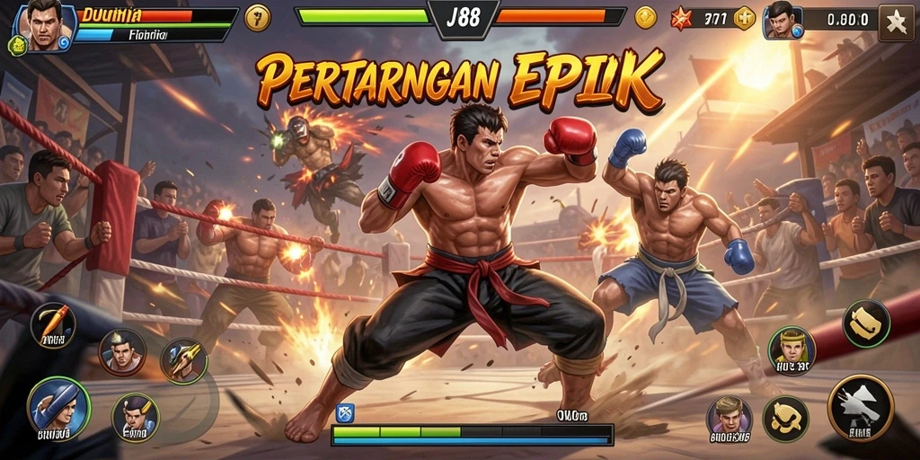 Tampilan gameplay JV88 yang mendebarkan saat pertarungan berlangsung.