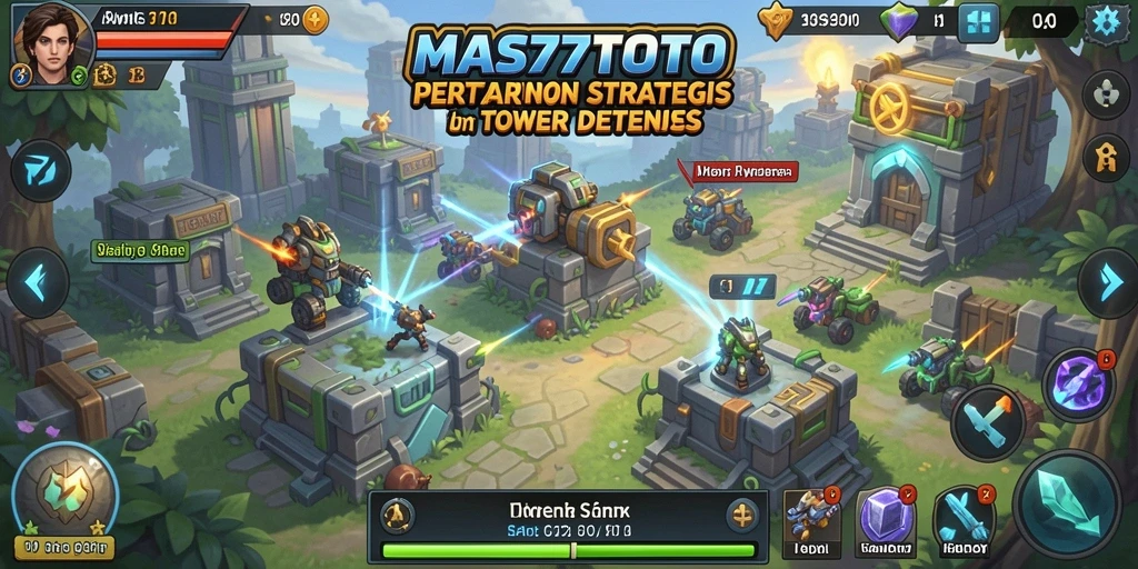 Tampilan gameplay strategis dalam game Tower Defense MAS77TOTO.