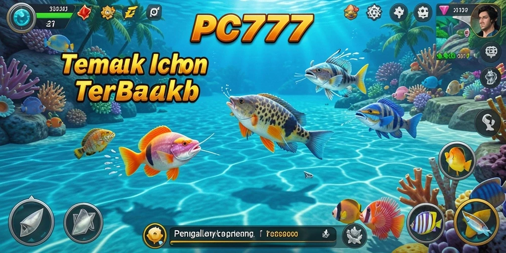Screenshot dari gameplay PC777 yang menunjukkan aksi menembak ikan.