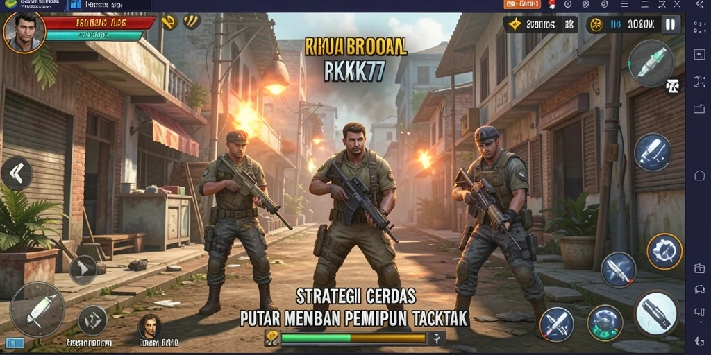 Screenshot gameplay RK77 menampilkan pertempuran strategi yang intens.
