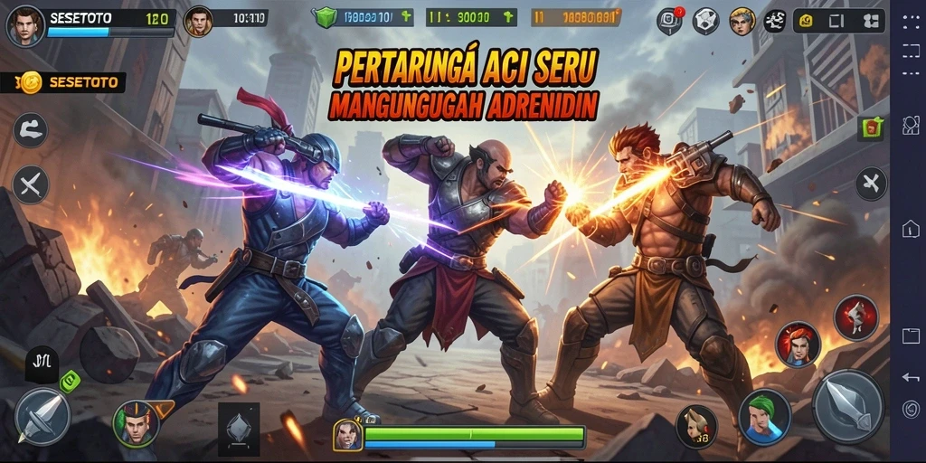 Gameplay aksi seru di SESETOTO dengan bertarung melawan musuh yang tangguh.