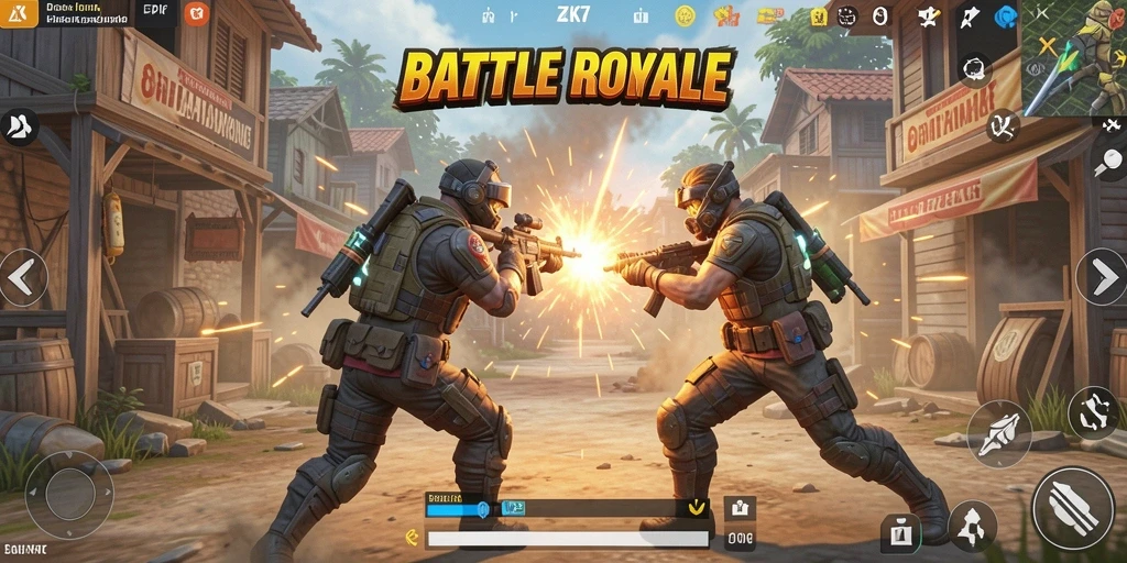 Gambaran aksi seru dalam permainan Battle Royale ZK7.